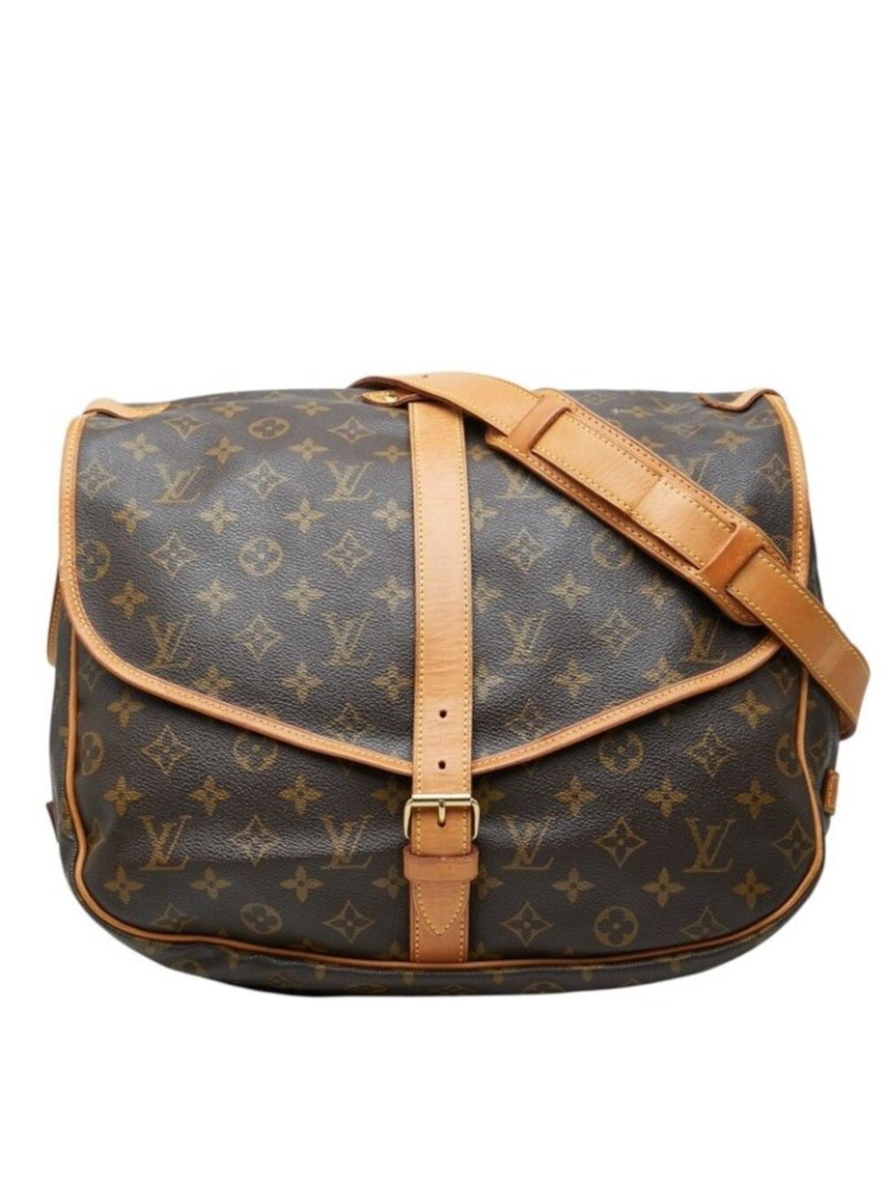 Louis Vuitton Monogram Saumur 35 Crossbody Shoulder Bag Brown Leather